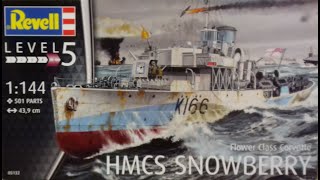 WHATS IN THE BOX. REVELL 05132, 1/144 HMCS SNOWBERRY, FLOWER CLASS CORVETTE. KIT REVIEW 143