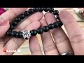 men s trendy bracelet panther charm with matte black beads bracelet