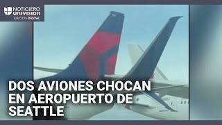 Dos aviones chocan en el aeropuerto de Seattle: el ala quedó incrustada en la cola de la aeronave