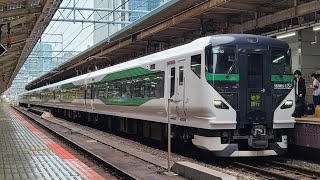 【東京発北本行き集約臨時列車】9877M E257系5000番台OM-93編成 東京駅 発車シーン