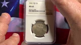 Rare World Coins Fiji 1941 Florin NGC 62 Rare Date