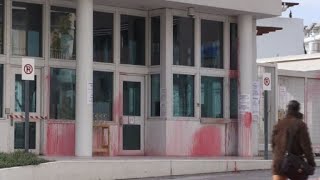 Aftermath of US embassy red paint attack in Athens