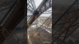 Breathtaking view from Elevator number 1 of 2 riding up the Eiffel Tower in Paris France (Video 1/3)