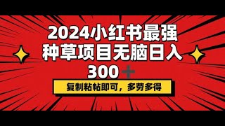 2024小红书最强种草项目，无脑日入300+，复制粘帖即可，多劳多得