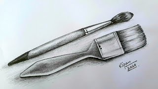 Still Life Drawing On Painting Brushes | Pencil Shade Drawing Tutorial |