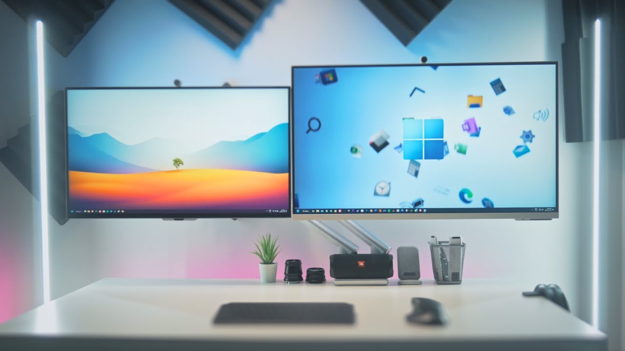 My Dual Monitor Minimal Workspace Desk Setup Tour 2024 Youtube