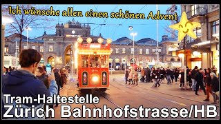 Zürich - Samstagabend bei der Tram-Haltestelle Bahnhofstrasse/HB