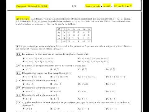 Examen QCM 2018-2019_EXERCICE 2_ Recherche Opérationnelle S5 ; Prof ...