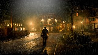 Heavy rain is walking as thick white fog spreads across the city | RDR2 ASMR