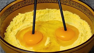 玉米麵裡加2個雞蛋，原來這麼好吃，家人三天兩頭點名要，太香了.How to make  fried cornmeal buns recipe ， Chinese Food
