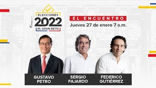 Gustavo Petro, Sergio Fajardo y Federico Gutiérrez en El Encuentro, debate de Prisa Media