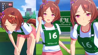 [ウマ娘]苦しそうだけど最後は満面の笑顔を見せてくれる体操服のサクラローレル(勝利ポーズ)