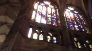 35 3 of 4 videos inside the giant cathedral in Leon which has the most stained glass in any church I