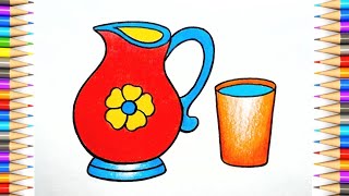 How to Draw Jug and glass Step by Step for beggeiner's || Jug Drawing Colour || Draw Jug \u0026 glass..