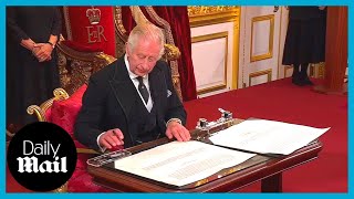 King Charles III signs the Proclamation at St James's Palace