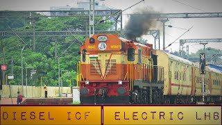 Diesel Welcomes Electric!! ERS WDG3A Velankanni Express and Advertized WAP7 Kerala Express