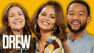 Chrissy Teigen & John Legend Snuggle Dogs While Answering Questions | The Drew Barrymore Show
