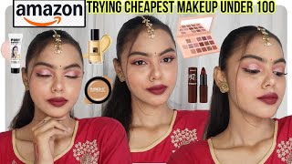 Trying *CHEAPEST* Makeup from AMAZON Under 100 Rs|Everything under 100Rs|🥰 Most Affordable makeup