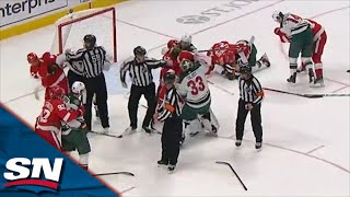 Chaos Ensues As Full Line Brawl Breaks Out Between Red Wings And Wild