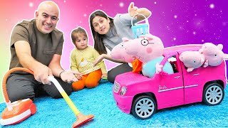 Çocuk videoları. Aile oyunları. Ayşe, Defne ve Mesut, Peppa Pig ve ailesi için hazırlık yapıyorlar