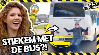 HANGEN AAN DE ACHTERKANT VAN EEN BUS - TOP 3 TESTJES MET DE BUS - CHECKPOINT TOPLIJSTEN - CHECKPOINT