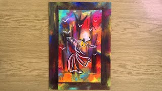 Simple Oil Pastel Whirling Dervish Abstract Painting Tutorial For Beginners