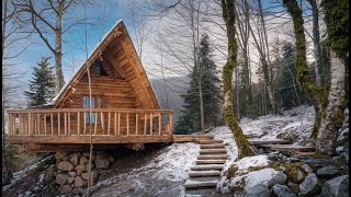 Alone construction of a log house. A Log Cabin