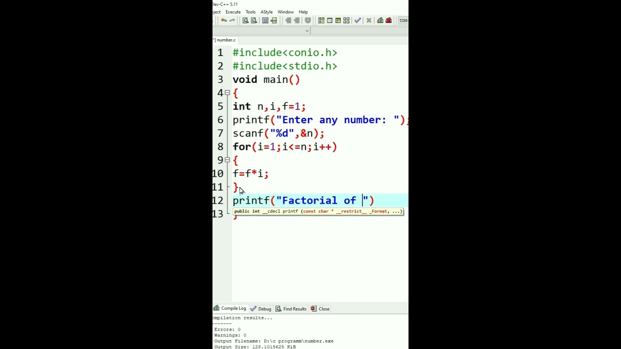 factorial program in c ms coder