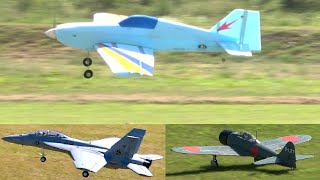 20221001　勝田ラジコンクラブ　Nさんの100％自作機（2D CAD設計）　Tさんのゼロ戦　私のF/A-18F（機体下部にカメラ固定）