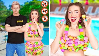 FUNNY WAYS TO SNEAK SNACKS INTO A POOL, PLANE, CONCERT and MOVIE || Cool Life Hacks by 123 GO! FOOD
