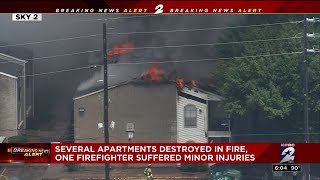 Several apartments destroyed in fire, one firefighter suffered minor injuries