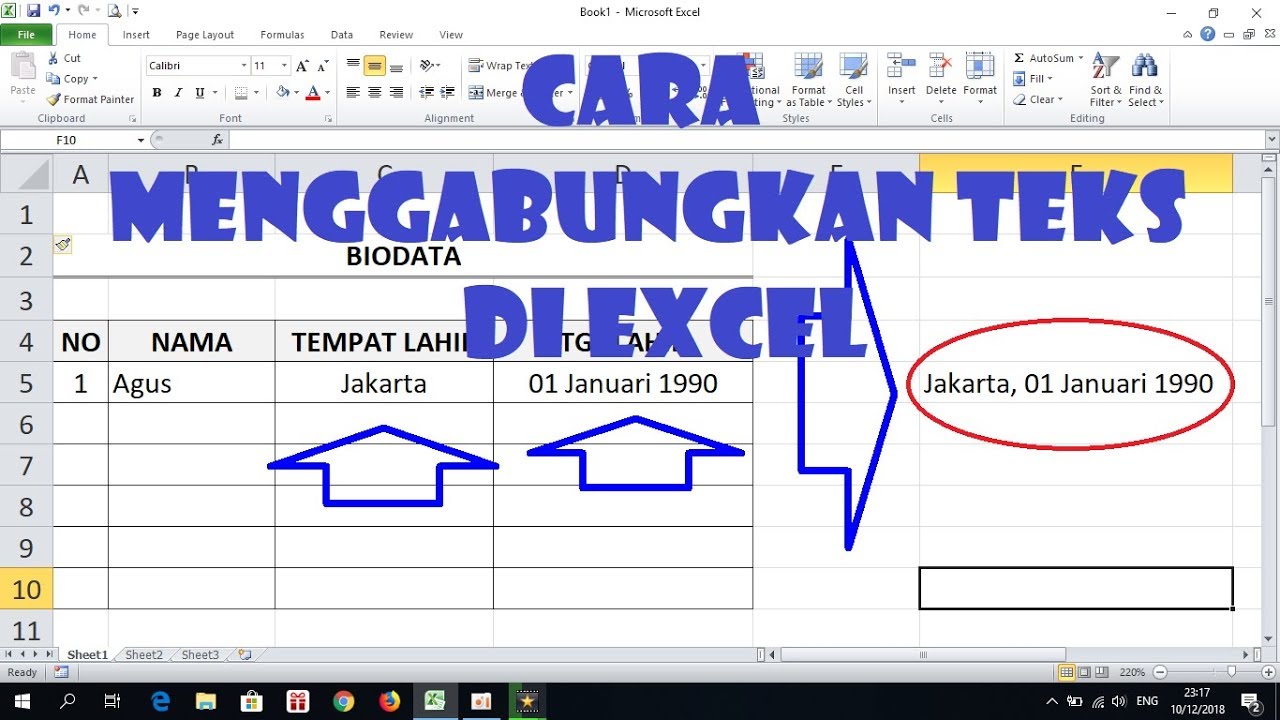 Cara Menggabungkan Teks Di Excel - YouTube