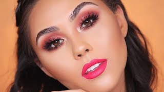 Warm Glitter Smokey Eye & Bright Pink Lip Makeup Tutorial | Roxette Arisa