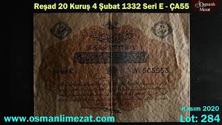 Osmanlı Mezat - 11/2020 LOT 284 Reşad 20 Kuruş 4 Şubat 1332 Seri E (ÇA55)