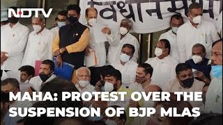 BJP MLAs Protest Outside Maharashtra Assembly Over Suspension Of 12 MLAs