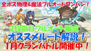 プリコネR　クランバトル1月2段階目「全ボス物理・魔法フルオート編成！！」・ワイバーン・ワイルドグリフォン・ライデン・ネプテリオン・アクアリオス