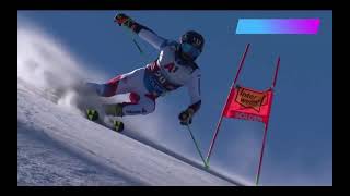 Slow motion giant slalom alpine skiing action ski alpin technique