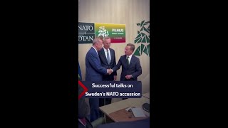 Turkey’s president and Sweden’s PM shake hands following talks on Sweden's NATO bid
