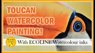 🎨How to paint a TOUCAN bird watercolour demonstration | Painting with ECOLINE  2018