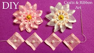 Amazing Organza Flower🌸 Easy Flower Making/ Ribbon Tricks/ Sewing Hacks/ Hand Embroidery Flowers #4