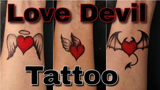 Love Tattoo withe devil /heart Tattoo/ how to make love tattoo || tattoo making art || TTA97 ||
