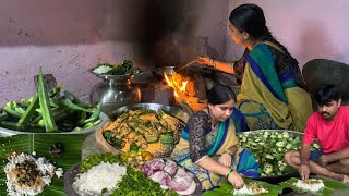 Bendekayi GoriKayi Tomato Brinjal Murdhamra Recipe|Roasted Okra|Okra Fry|Family Traditional Life