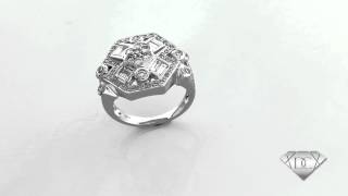 1.25 c.t.w Round and Baguette Diamond Cocktail Ring in 14K White Gold.