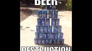 destroying empty beer cans with a bat