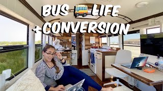 A day in our TINY HOUSE on WHEELS + Off-The-Grid School Bus Conversion