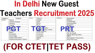 IN DELHI NEW GUEST TEACHERS RECRUITMENT 2025 | PGT, TGT \u0026 PRT | ALL SUBJECTS | FOR CTET, TET PASS