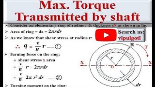 Maximum torque by solid shaft|Derivation|4|Twisting moment|Torsion|Torque transmitted by shaft|GTU