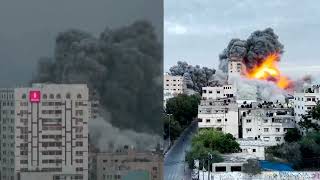Gaza buildings collapse after Israeli air strike