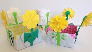 折り紙 たんぽぽの花と綿毛の箱の折り方 作り方 Origami Flower and seed head Dandelion box tutorial（niceno1）