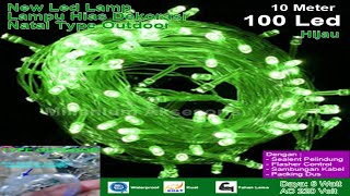 Lampu Natal Outdoor Warna Hijau 10 Meter 100 Led + Flasher Cotroller + Sambungan Kabel